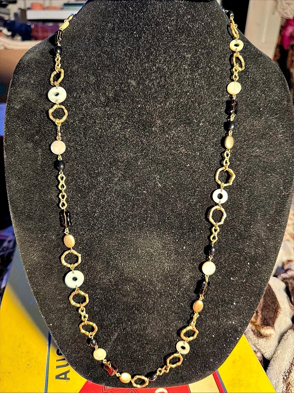 Lia Sophia Beaded Statement Necklace in Gold & Black